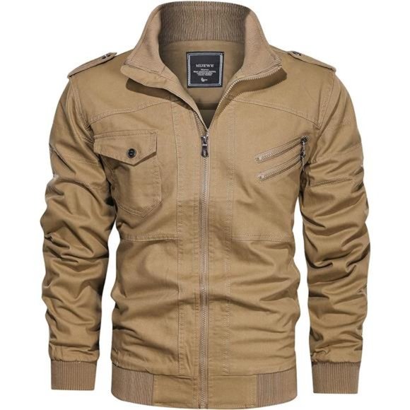 Men Military Jacket Cotton Utility Coat Cargo Bomber Stand Collar Multi-Pocket - Picture 1 of 6